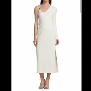 NWT DAVID Koma Asymmetrical Crystal Strap Midi Dress US 6 $1550